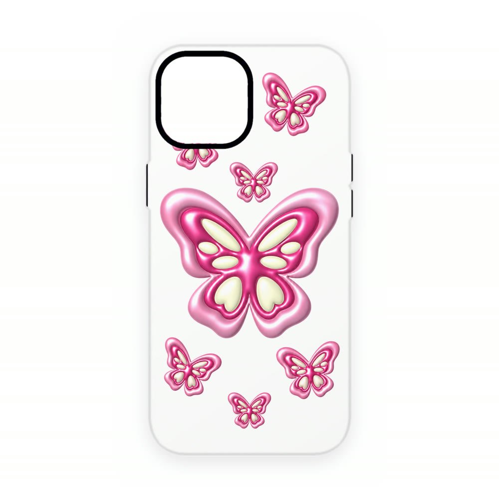 Coque Papillons Rose Chromé — Effet 3D
